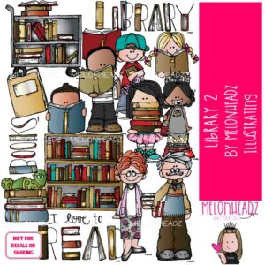 Library 2 clip art, reading, books COLORED Version