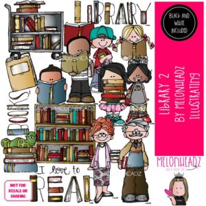 Library 2 clip art, reading, books COMBO PACK