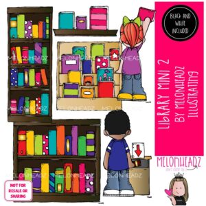 Library clip art 2, reading, books Mini
