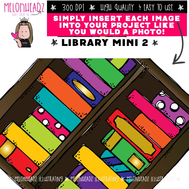 Library clip art 2, reading, books Mini - Image 3