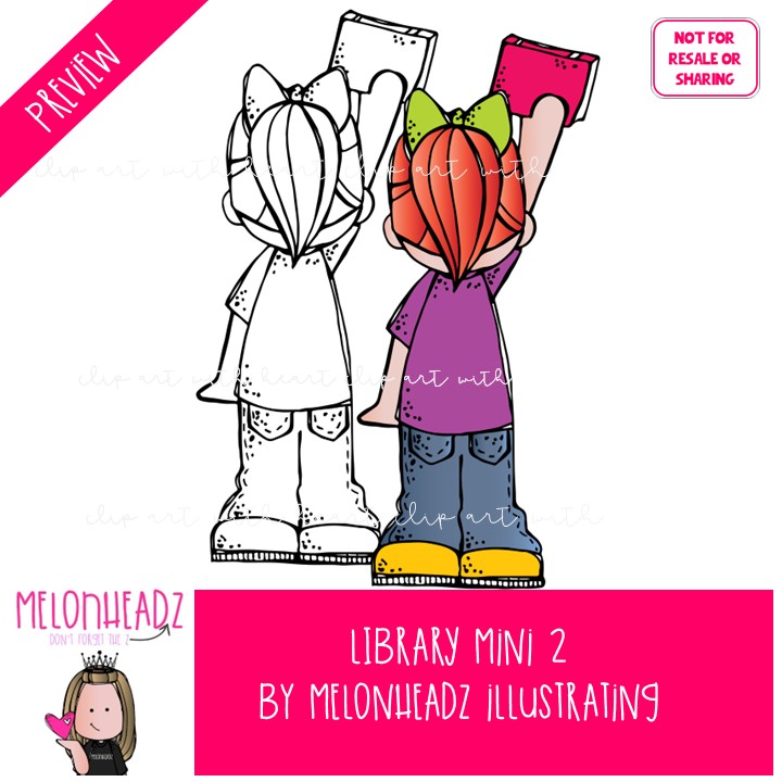 Library clip art 2, reading, books Mini - Image 2