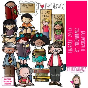 Library 1 clip art, books, reading COLORED Version