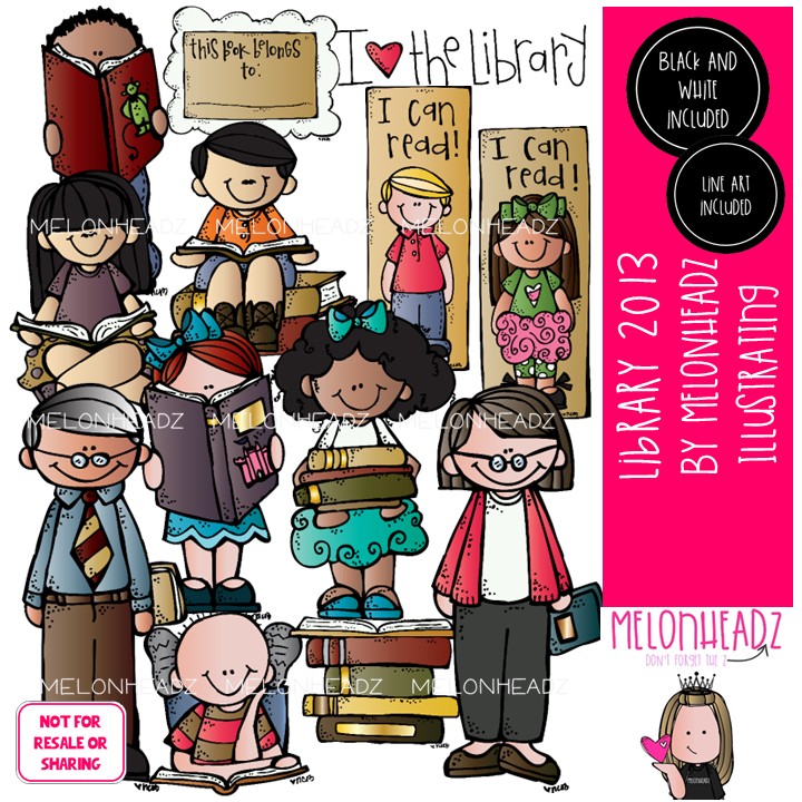 Library 1 clip art, books, reading COMBO PACK