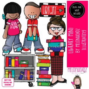 Library clip art, book cart, books Mini