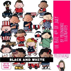 Lil Bitz 4th of July clip art, Independence Day BLACK AND WHITE