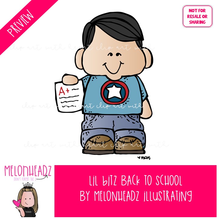 Lil Bitz Back To School clip art, kid COLORED Version - Image 2