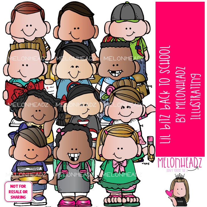 Lil Bitz Back To School clip art, kid COLORED Version