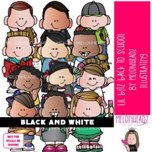 Lil Bitz Back To School clip art, kid BLACK AND WHITE