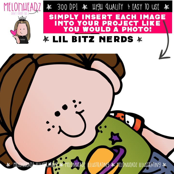 Lil Bitz clip art, Nerds, kid COLORED Version - Image 3