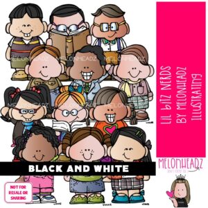 Lil Bitz clip art, Nerds, kid BLACK AND WHITE