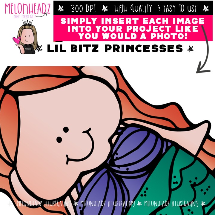 Lil Bitz clip art, Princesses COLORED Version - Image 3