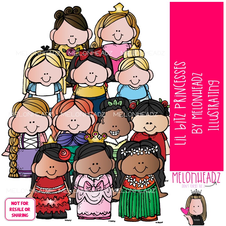 Lil Bitz clip art, Princesses COLORED Version