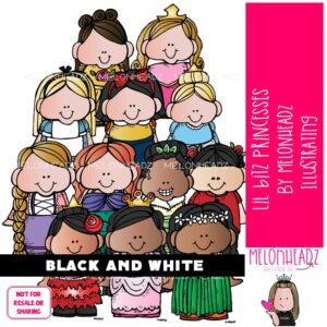 Lil Bitz clip art, Princesses BLACK AND WHITE