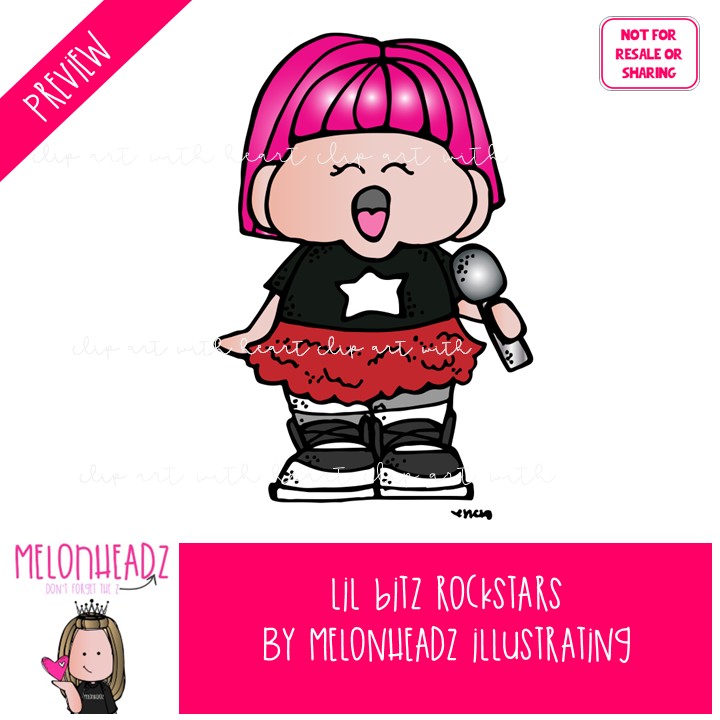 Lil Bitz Rockstars clip art, band, rock n roll COLORED Version - Image 2