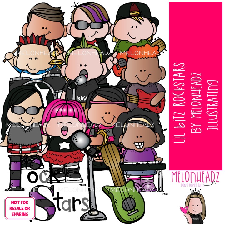 Lil Bitz Rockstars clip art, band, rock n roll COLORED Version