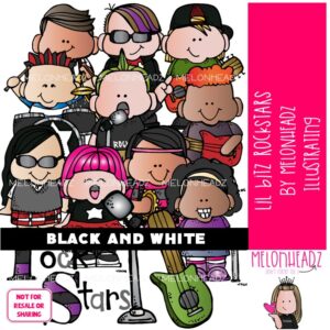 Lil Bitz Rockstars clip art, band, rock n roll BLACK AND WHITE