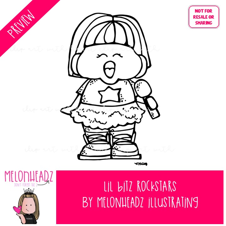 Lil Bitz Rockstars clip art, band, rock n roll BLACK AND WHITE - Image 2