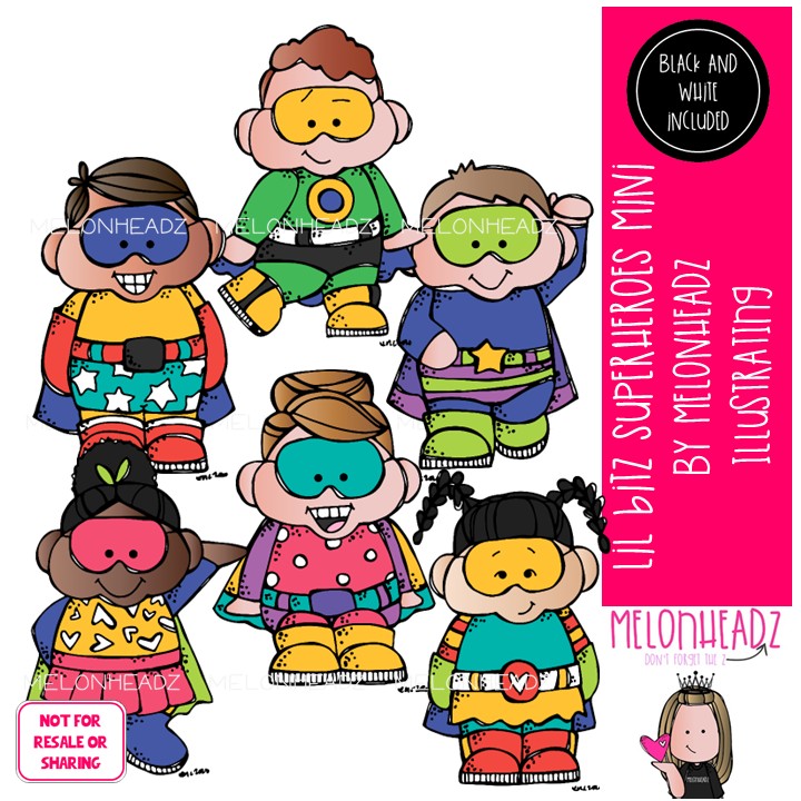 Lil Bitz Superheroes clip art, kid Mini