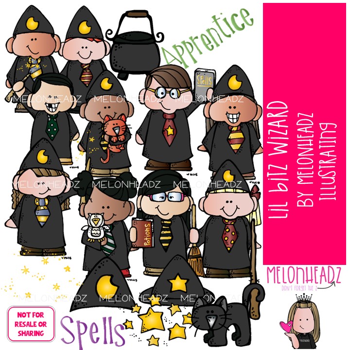 Lil Bitz clip art, wizard, witch COLORED Version