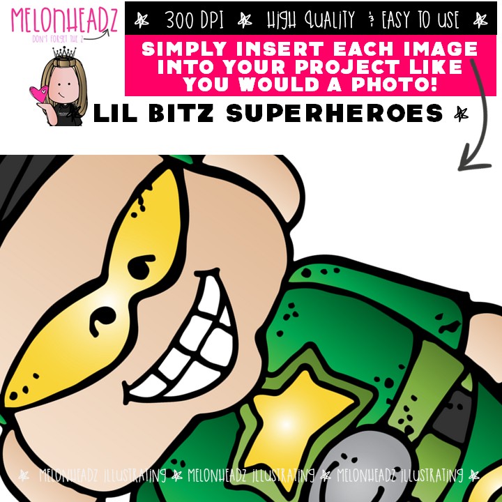 Lil Bitz Superheroes clip art, kid COLORED Version - Image 3
