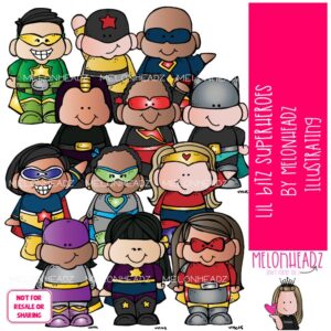 Lil Bitz Superheroes clip art, kid COLORED Version
