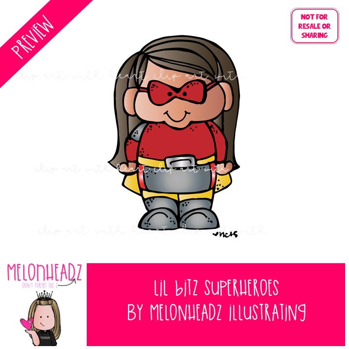 Lil Bitz Superheroes clip art, kid COLORED Version - Image 2