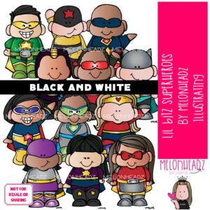 Lil Bitz Superheroes clip art , kid BLACK AND WHITE