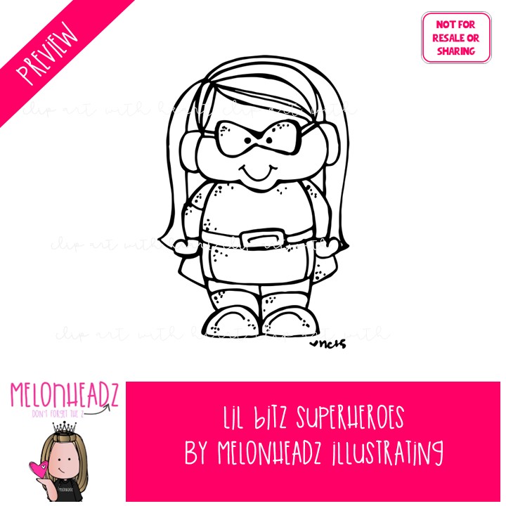 Lil Bitz Superheroes clip art , kid BLACK AND WHITE - Image 2