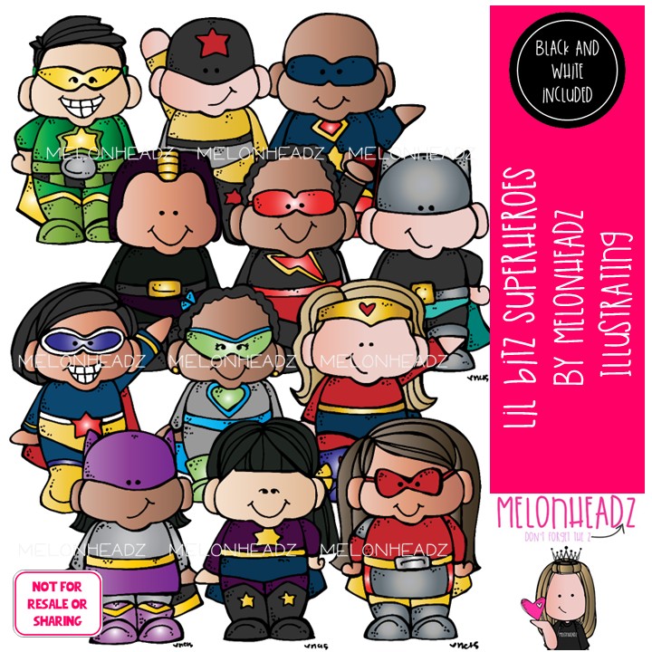 Lil Bitz Superheroes clip art, kid COMBO PACK