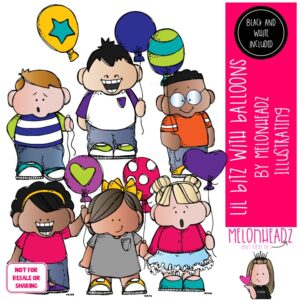 Lil Bitz with Balloons clip art, kid, birthday Mini