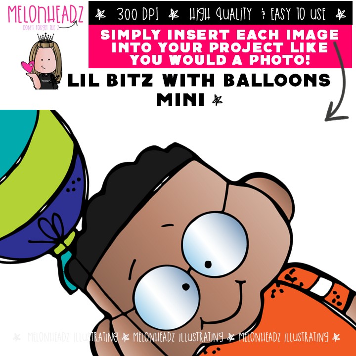 Lil Bitz with Balloons clip art, kid, birthday Mini - Image 3