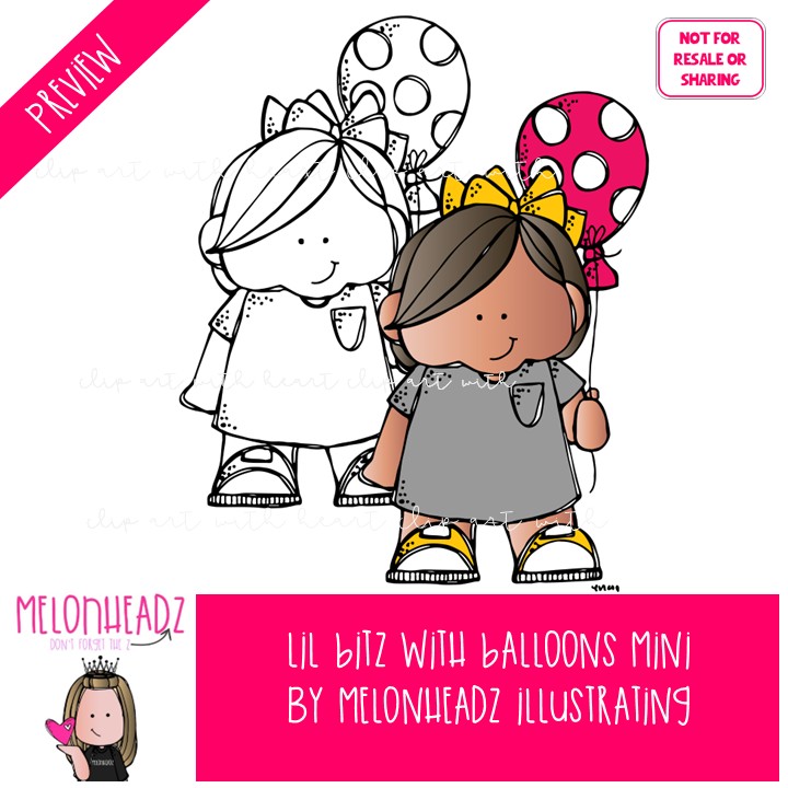 Lil Bitz with Balloons clip art, kid, birthday Mini - Image 2