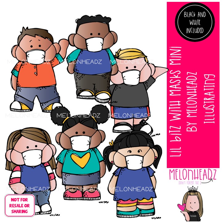 Lil Bitz with Masks clip art, pandemic, face mask Mini