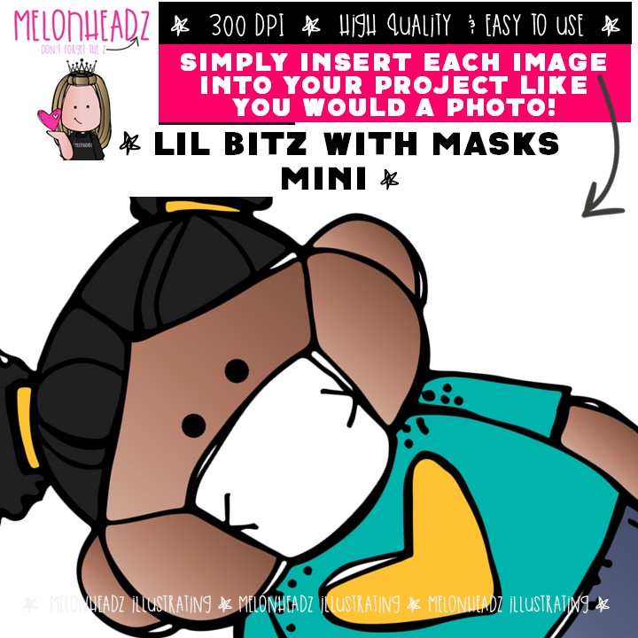 Lil Bitz with Masks clip art, pandemic, face mask Mini - Image 3