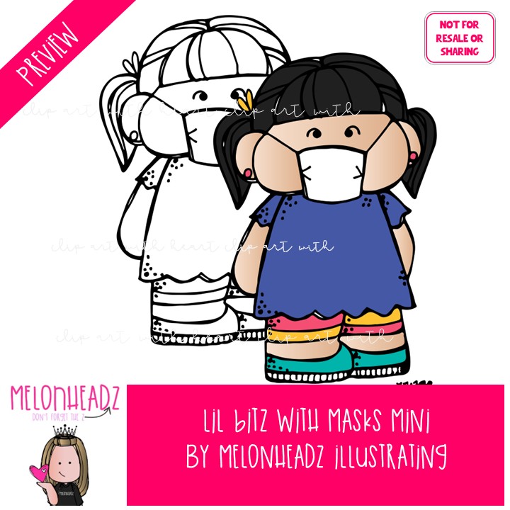 Lil Bitz with Masks clip art, pandemic, face mask Mini - Image 2