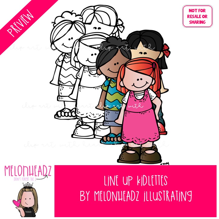 Line Up Kidlettes clip art, group, blank sign COMBO PACK - Image 2
