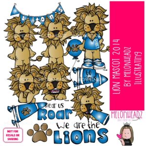 Lion clip art, Mascot, School Spirit COLORED Version