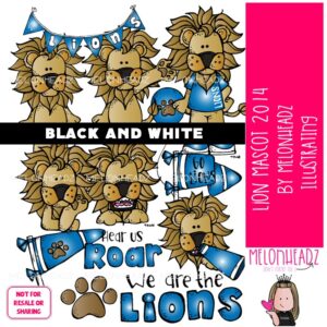 Lion clip art, mascot, school spirit BLACK AND WHITE