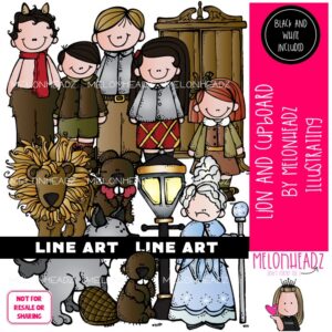 Lion and the Cupboard clip art, literature, book companion LINE ART and BW