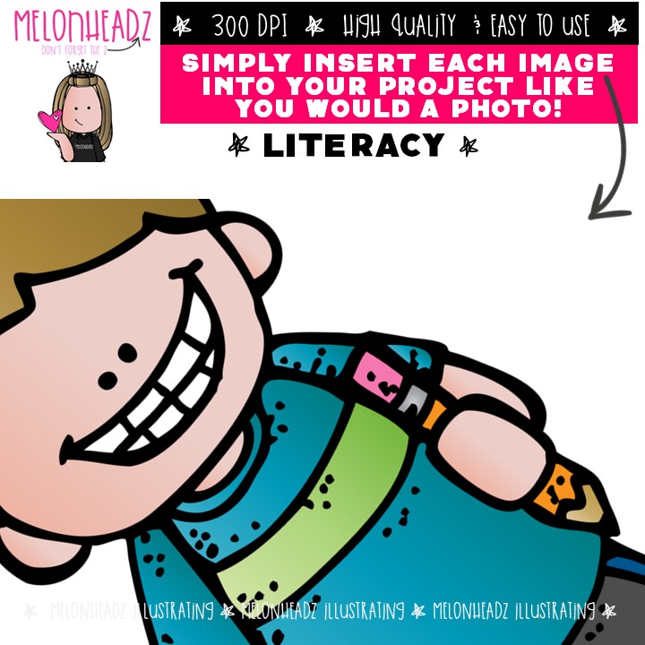 Literacy clip art, reading, writing COLORED Version - Image 3