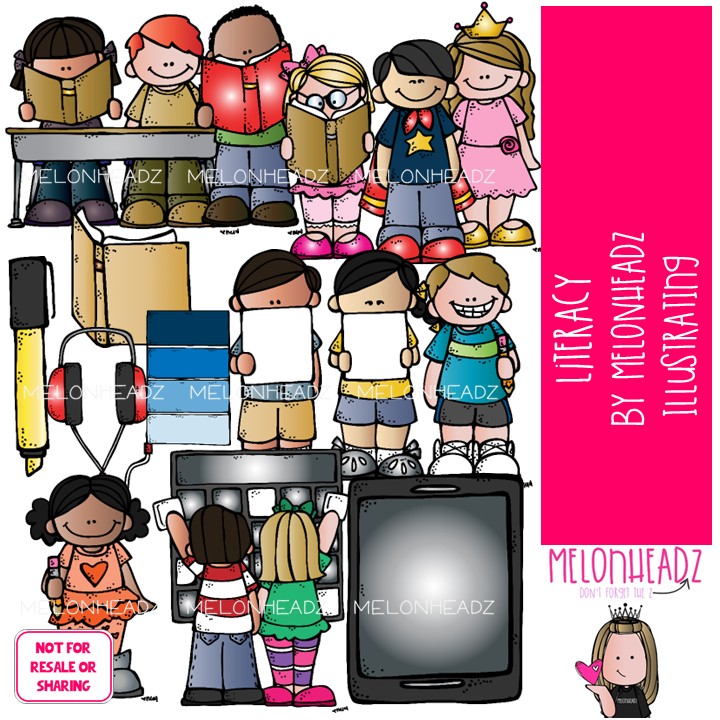 Literacy clip art, reading, writing COLORED Version