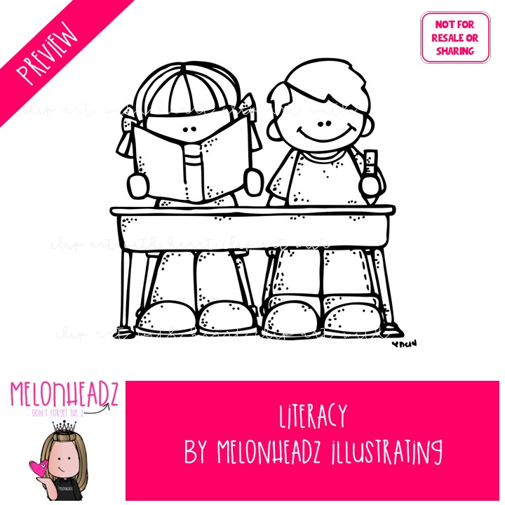 Literacy clip art, reading, writing BLACK AND WHITE - Image 2