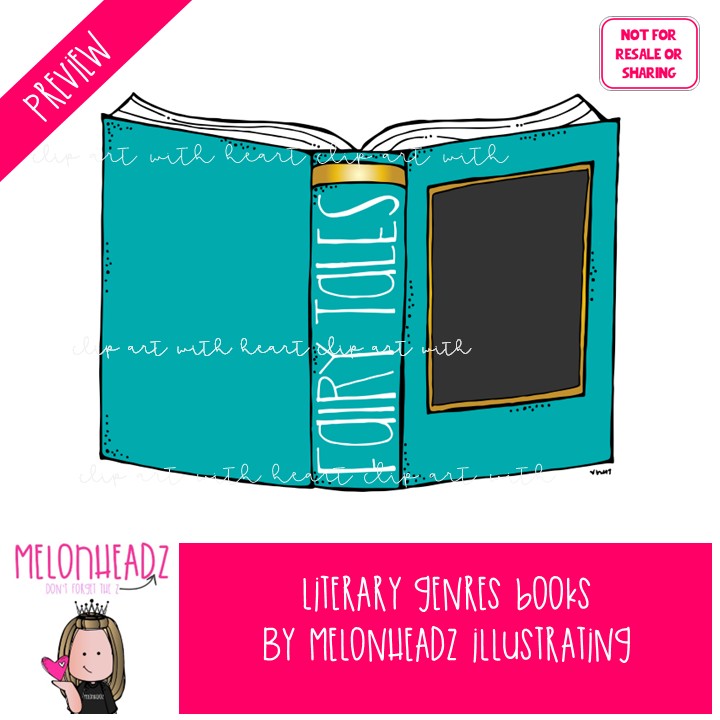 Literary Genres clip art, library, Books COLORED Version - Image 2