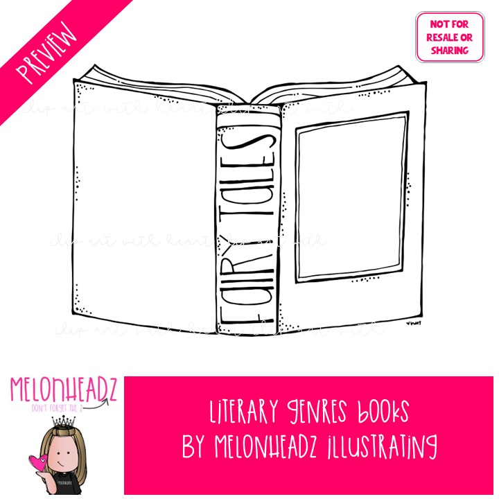 Literary Genres clip art, library, Books BLACK AND WHITE - Image 2