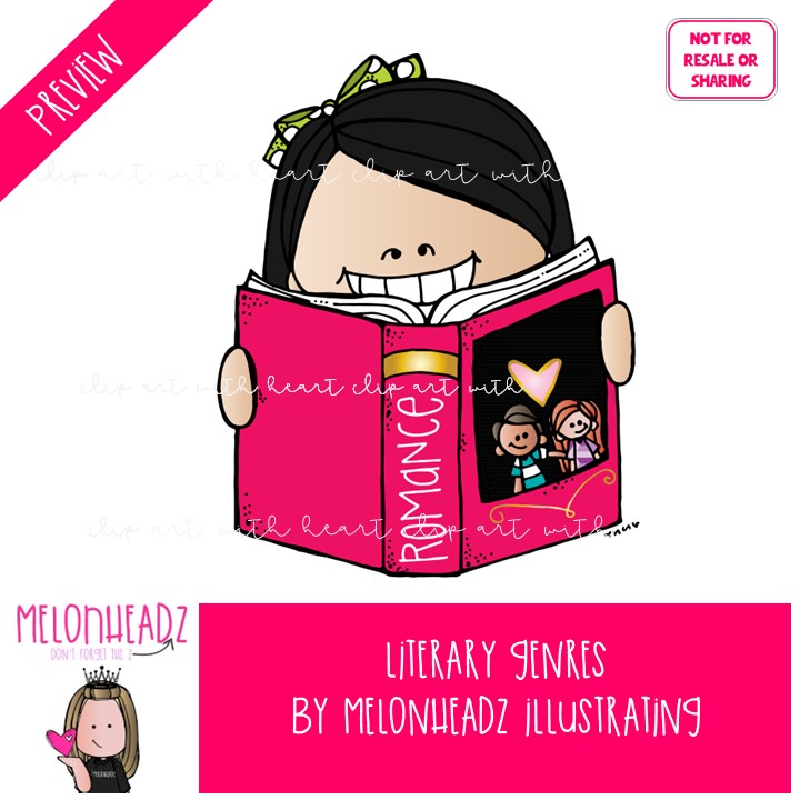 Literary Genres clip art, library, reading COLORED Version - Image 2