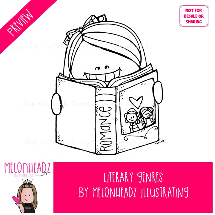Literary Genres clip art, library, reading BLACK AND WHITE - Image 2
