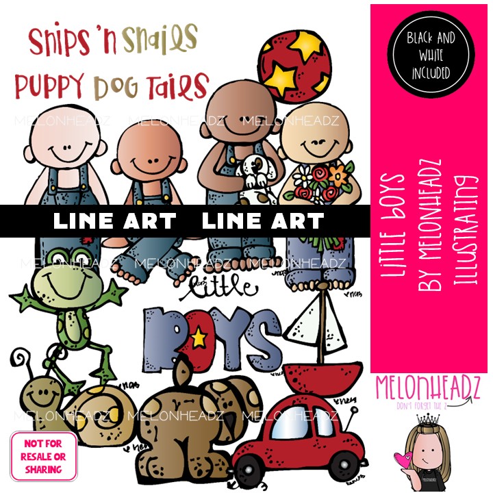 Little Boys clip art, toddler, toys LINE ART and BLACK AND WHITE