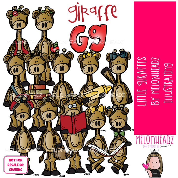 Little Giraffes clip art, animal COLORED Version