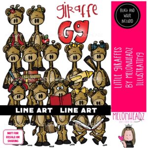 Little Giraffes clip art, animal LINE ART and Black and White