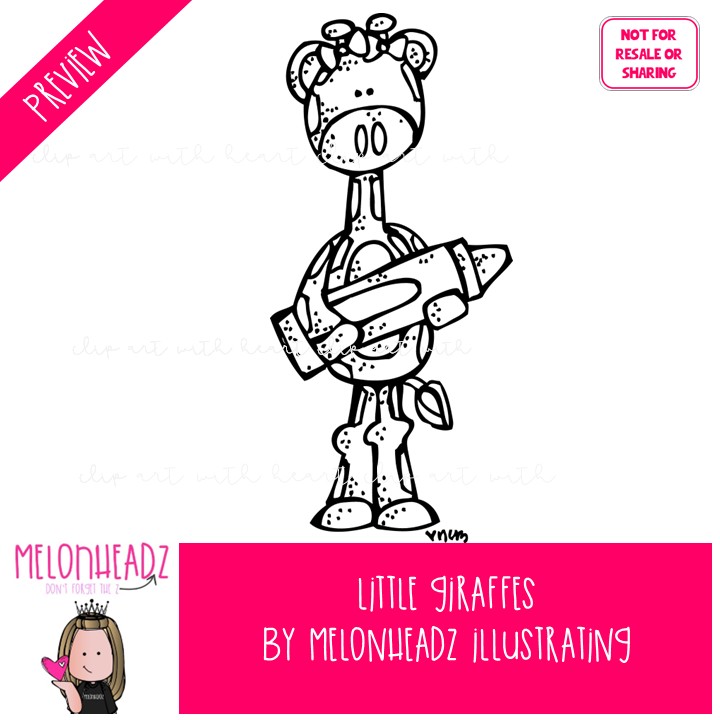 Little Giraffes clip art, animal LINE ART and Black and White - Image 2
